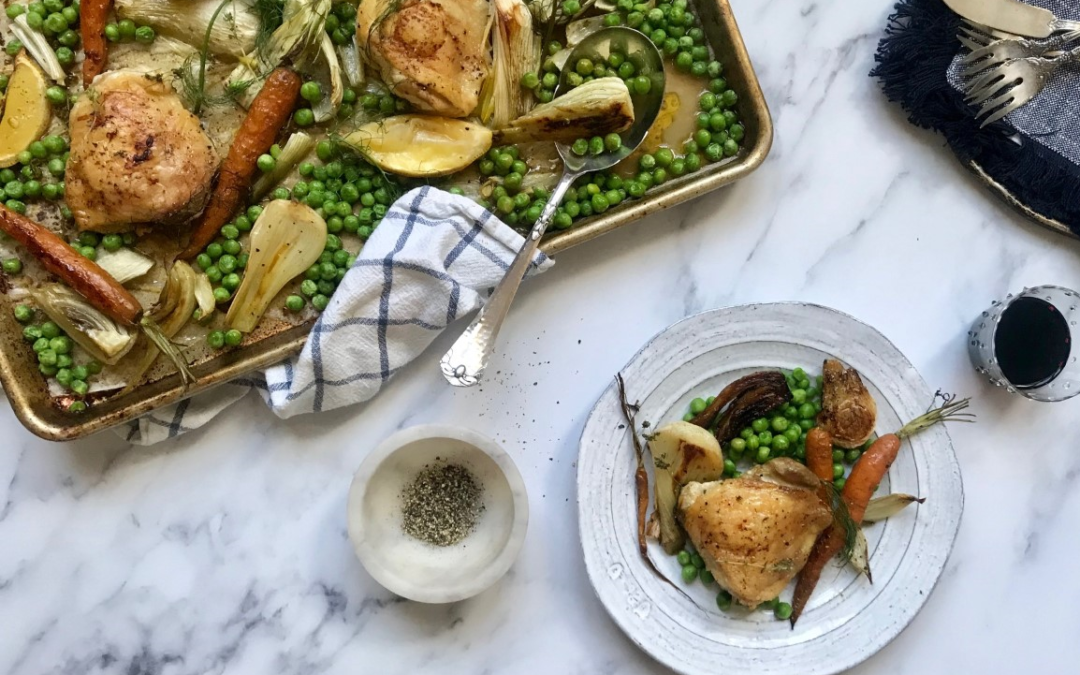 Chicken Tray Bake with Veggies and Peas